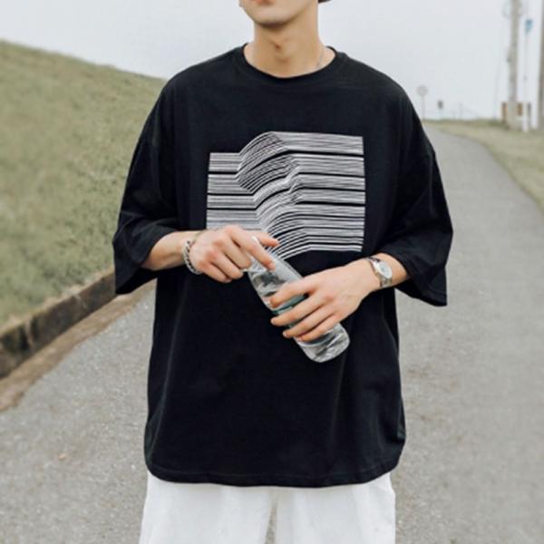 남자 캐주얼 외출 패션 심플 오버핏 5부 반팔 티셔츠