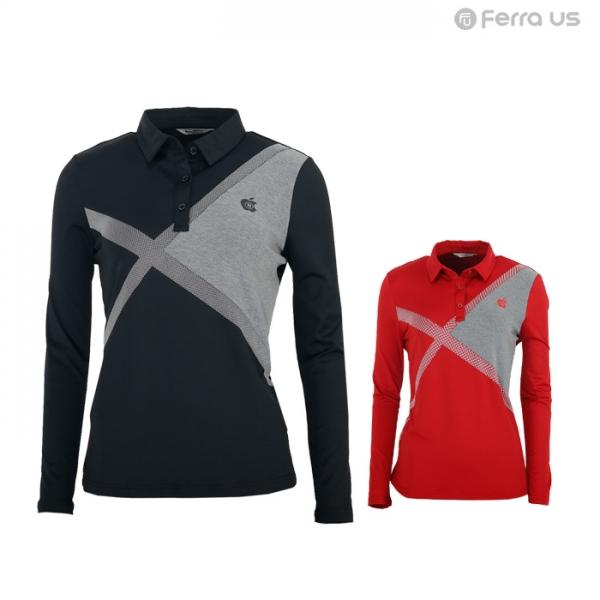 페라어스 여성골프 엑스 배색 카라 티셔츠 ATBU5061R8