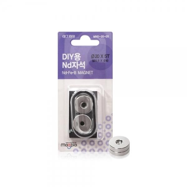 f20 59404 마그피아 DIY용 ND자석 원형구멍 Φ20x5T MNDS-20-05 2개입 1판 1개입