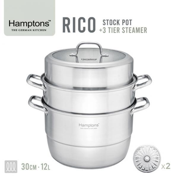 햄튼 리코 곰솥 냄비+3단 멀티 찜기세트 30cm 12L HT-RC-30SP