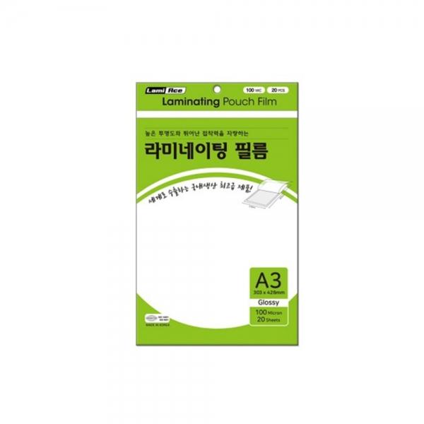 f20 131536 라미에이스 코팅지 A3 100mic 20매입 303x426mm 국내산 1개 1개입