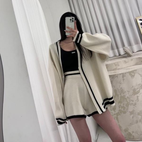 오버핏 니트 가디건 반바지 세트 UJS-060