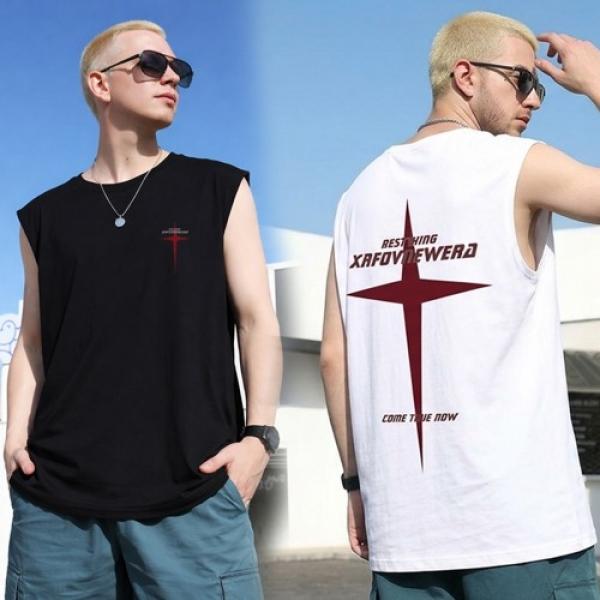 크로스 영문 레터링 나시 티셔츠 URD-553