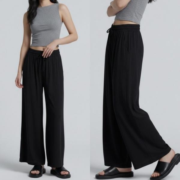 여성 소프트 플레어 밴딩 와이드 롱 팬츠 -2XL 까지