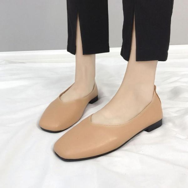 여성 둥근 사각코 캐주얼 오피스룩 스타일 플랫 슈즈