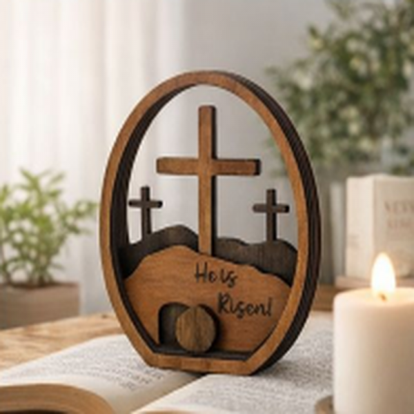부활절 우드 십자가 장식 He Is Risen 원목 인테리어 오브제