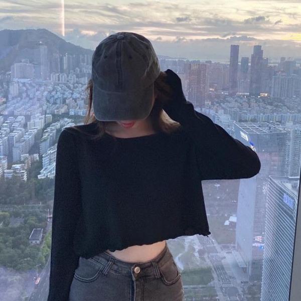 크롭 긴팔티 밑단 셔링 포인트 요가 필라테스 운동