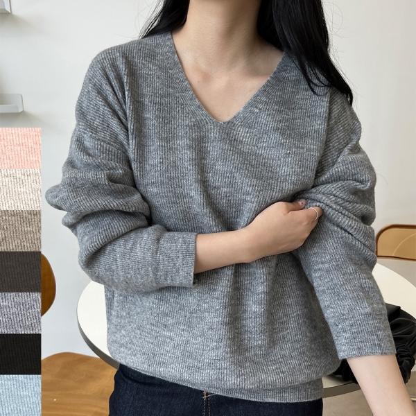 여성 오버핏 스타일 예쁜 브이넥 니트 티셔츠