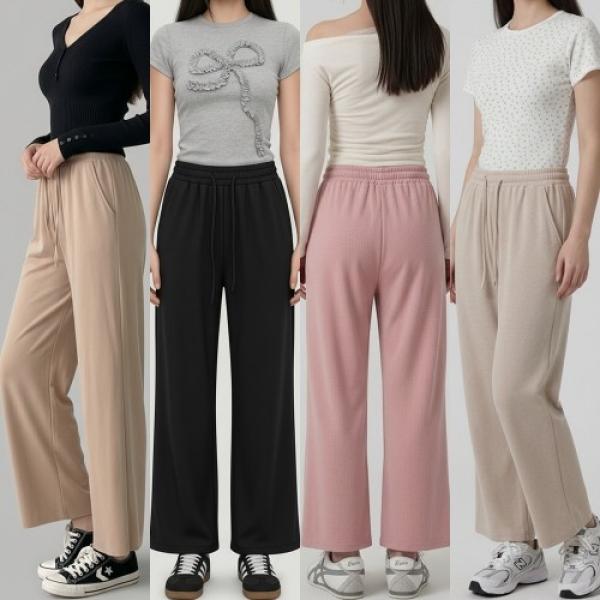 여성 스판 잔골지 와이드 밴딩 스트링 팬츠 4color