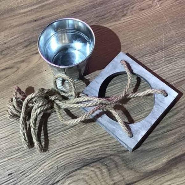 공중걸이용 우드화분걸이 12x12cm 양철화분셋트