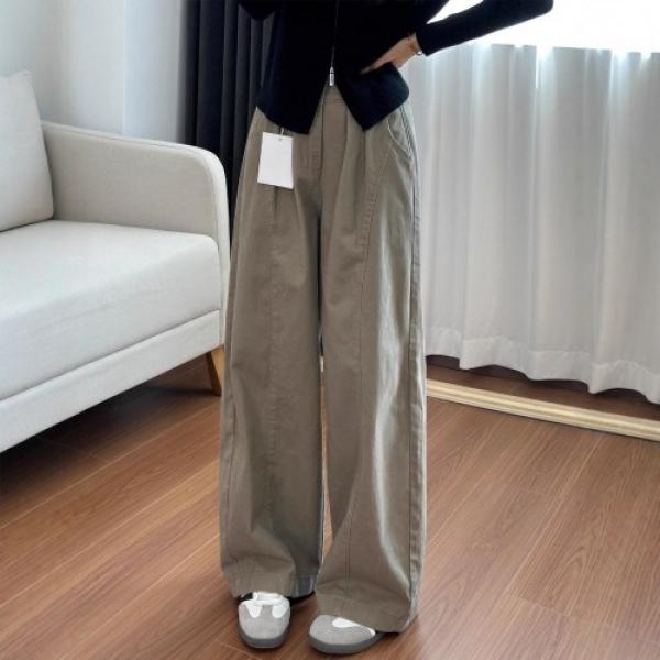 핀턱 와이드 폴리코튼 롱 와이드 팬츠