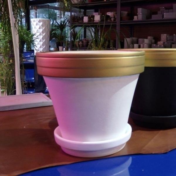 모던 도기 골드링 원형 화이트 20x19cm 화분