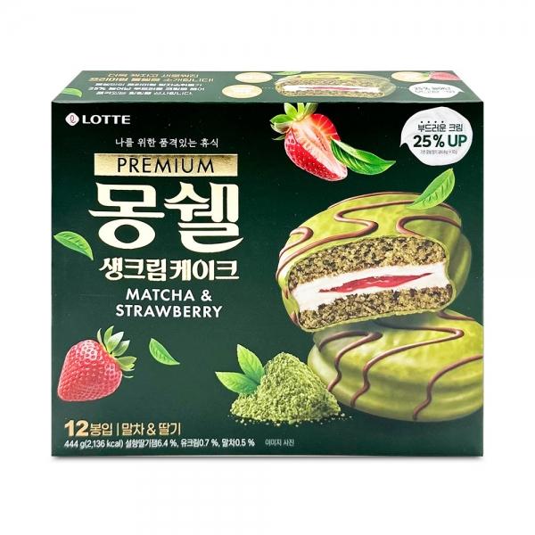 롯데 프리미엄 몽쉘 생크림 케이크 말차앤 딸기 444g