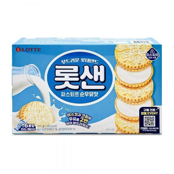 롯데 부드러운 롯데샌드 롯샌 파스퇴르 순우유맛 315g