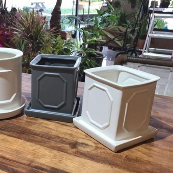 도기 몰딩  사각  10x10x12cm 화분 화이트