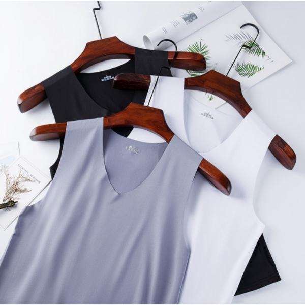 남성 V넥 아이스 실크 쿨 런닝 셔츠 무봉제 나시 런닝 셔츠