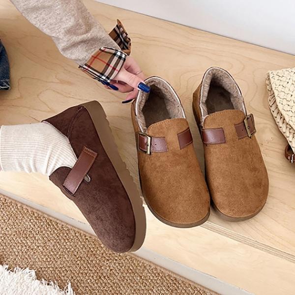 여자 귀여운 스타일 겨울 외출 슈즈 버클 퍼 안감 방한 슬립온 털신