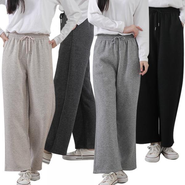 여성 면스판 와이드 팬츠 통바지 밴딩 사계절 봄 캐주얼 편한바지 고무바지 데일리 집앞룩 신축성 꾸안꾸 허리고무 츄리닝 통큰바지 와이드핏 (#복사)
