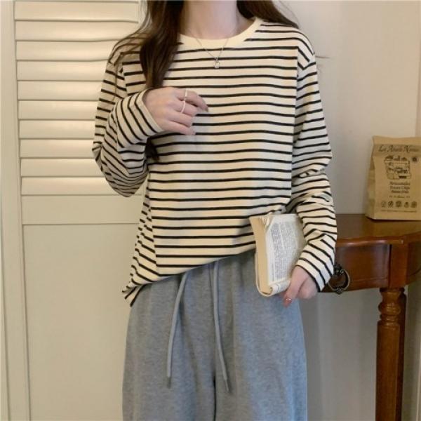 여성 스트라이프 단가라 긴팔티  UC-0224