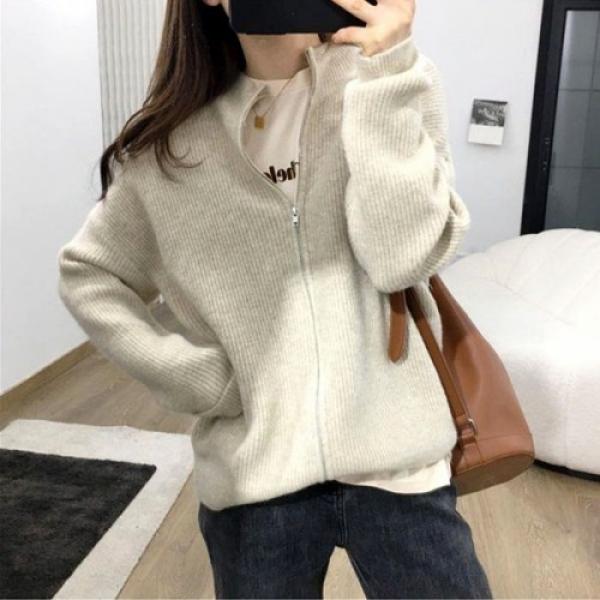 3컬러 여성 니트 집업 카디건