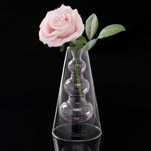 이중글라스 버블 꽃병 유리화병(핑크)