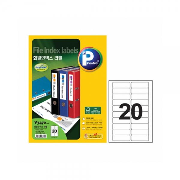 f20 19357 애니라벨 화일인덱스라벨 V3470-20 20칸 20매84x28mm 1권 1개입