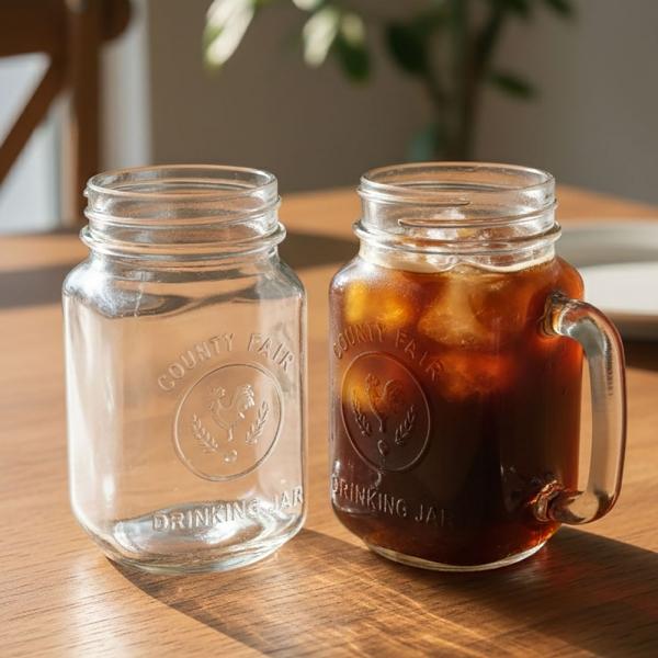 투명 손잡이 레트로 원형 유리컵 400ml