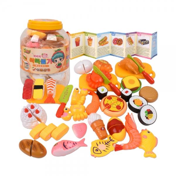 h37 요정프루티 싹뚝 패스트푸드 자르기 썰기놀이+통 세트 2l052 소꿉 주방 음식 소품