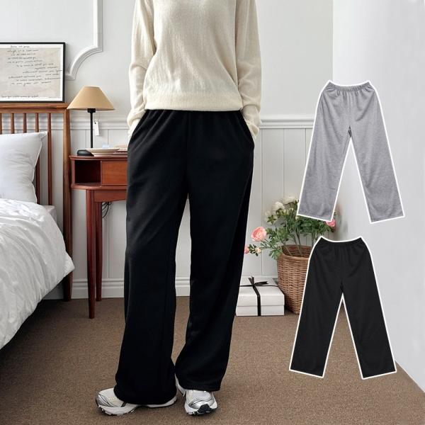 여성 데일리 편안한 허리 밴딩 와이드 긴 바지
