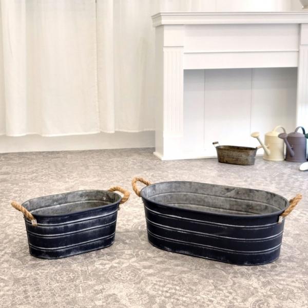 빈티지 양철 철제 타원형 바구니 40x25x17cm(소)