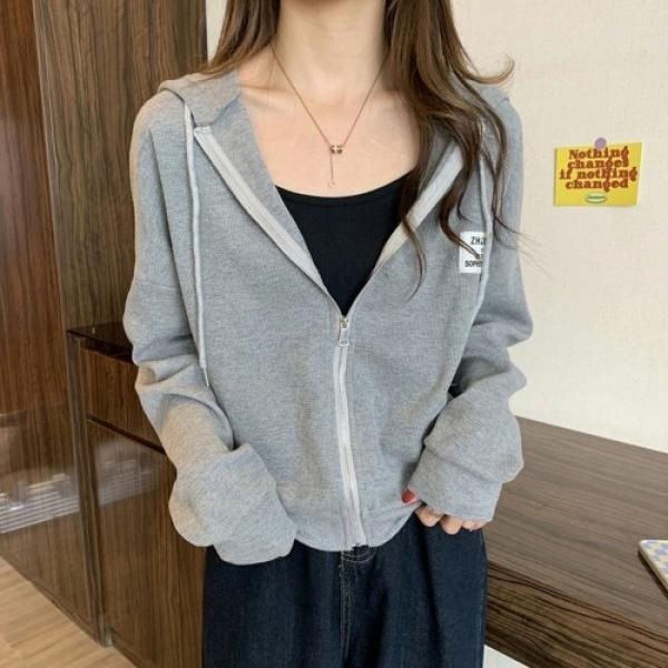 루즈핏 와플 세미크롭 후드집업 LM-0705