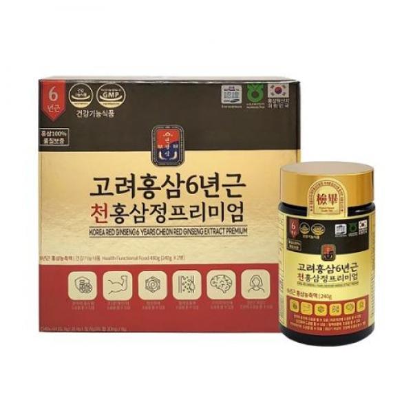 천왕삼 고려홍삼6년근 천홍삼정프리미엄 100% 240g x 2병 쇼핑백포함
