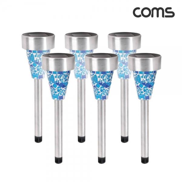 Coms 태양광 LED 정원등 블루 모자이크 6개입 SS009