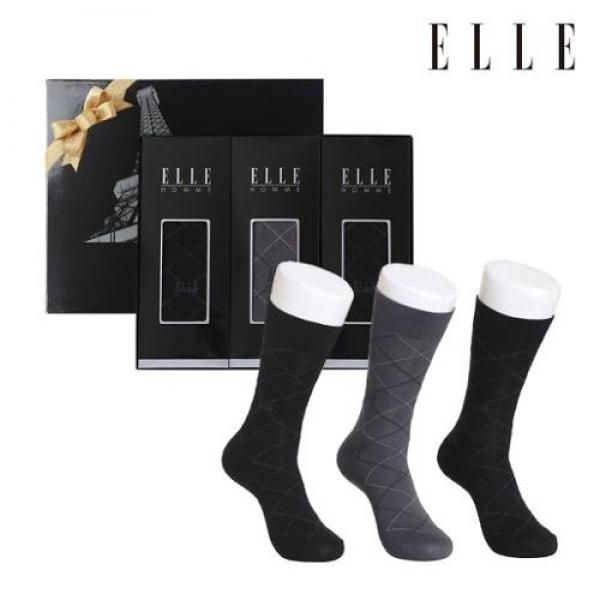 엘르 신사 다이아패턴 양말 3족세트 EH40335-3