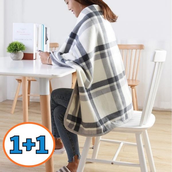 1+1 똑딱이 망토 어깨 담요 체크 무릎 담요 2개세트