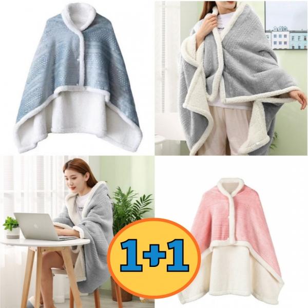 1+1 똑딱이 양털 망토 담요 극세사 어깨 무릎 담요 2개 세트