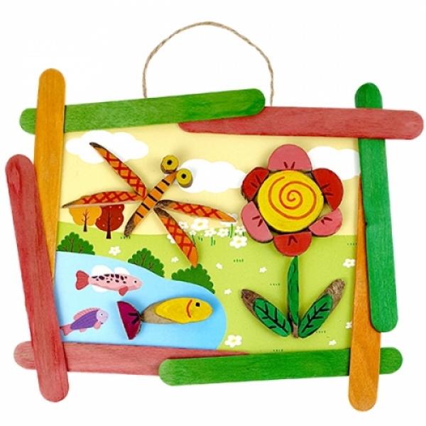 나무조각 창의액자-잠자리 꽃밭