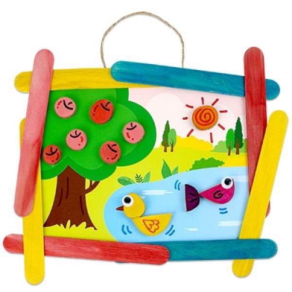 나무조각 창의액자-나무 오리연못