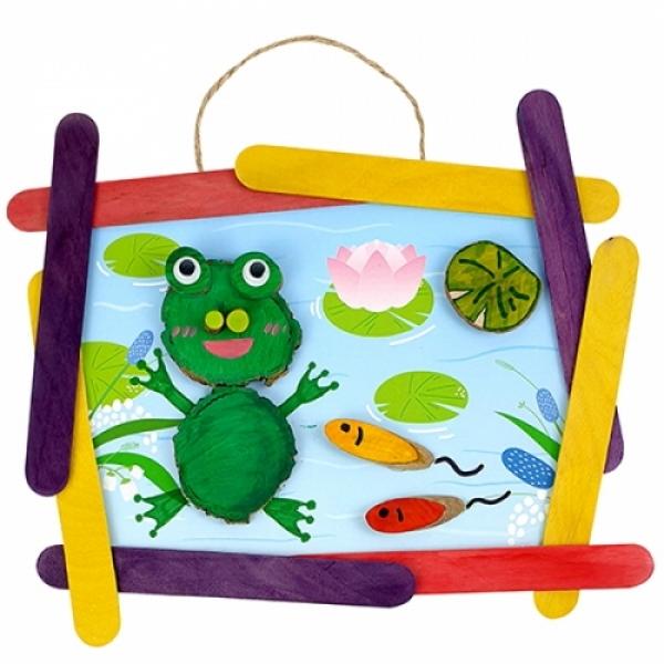 나무조각 창의액자-개구리