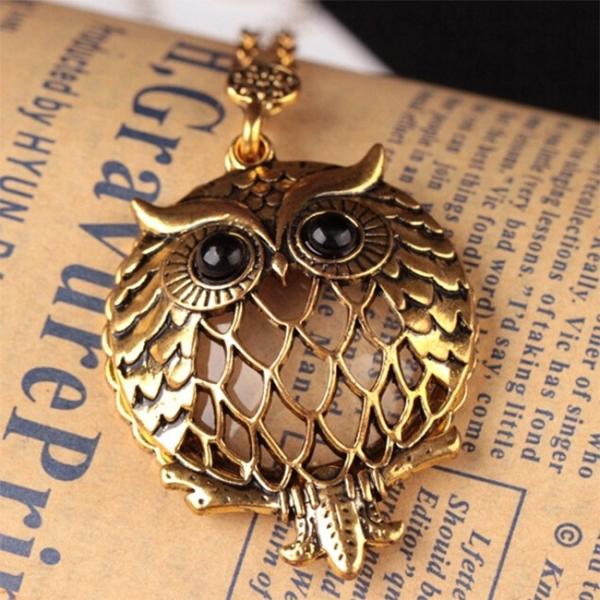 노인 겸용 앤틱 부엉이 돋보기 목걸이 레트로