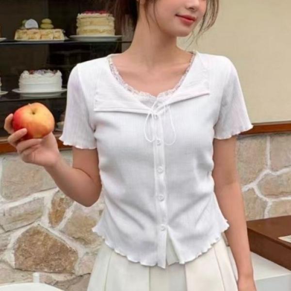 골지 리본 가디건 티