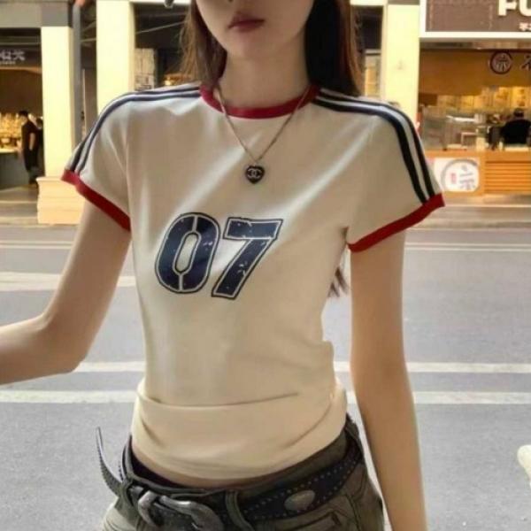 Y2K 크롭 배색 반팔티