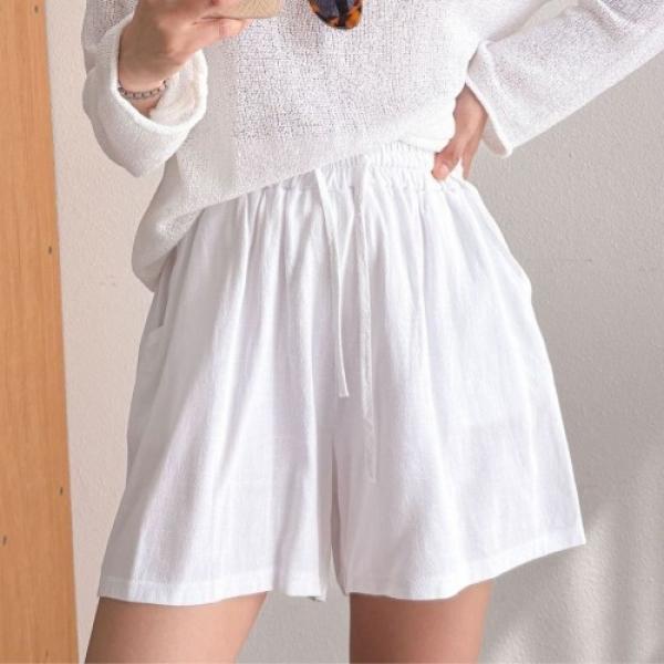 린넨 밴딩 와이드 반바지