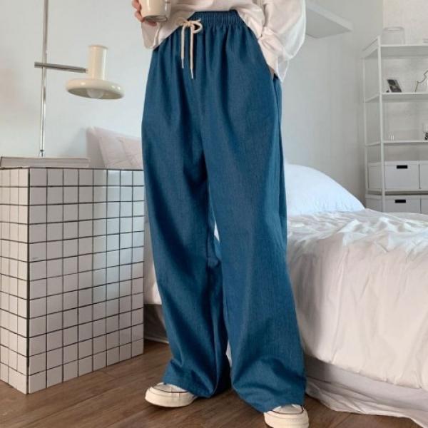 데님 와이드 루즈 팬츠