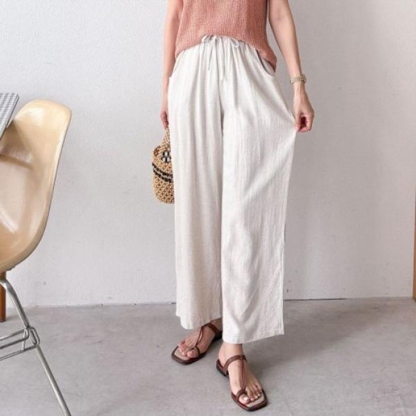 린넨 와이드 밴딩 팬츠