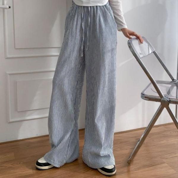 스트라이프 와이드 팬츠