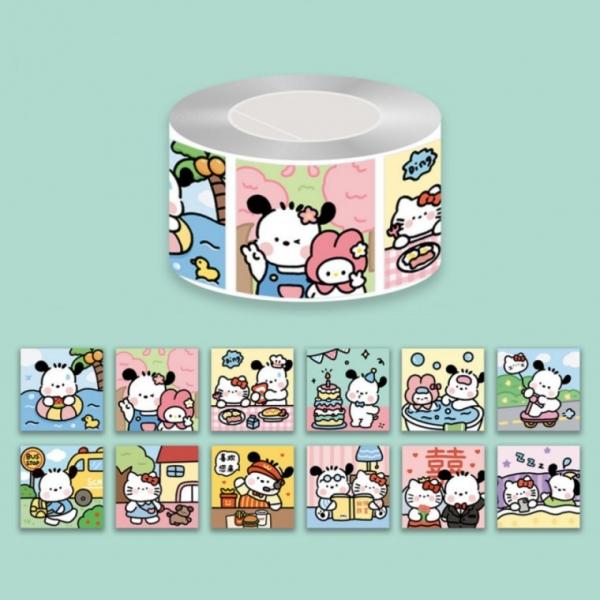 12종 강아지 고양이 사각형 스티커 300pcs 다꾸