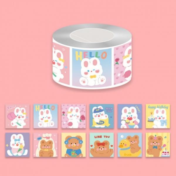 12종 곰돌이 토끼 사각형 스티커 300pcs 다꾸