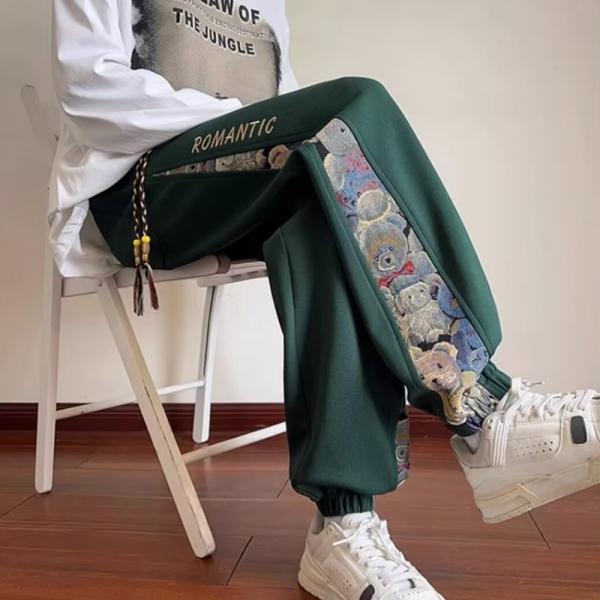 스웨트 와이드 곰돌이 카고조거팬츠 통큰바지 밴딩