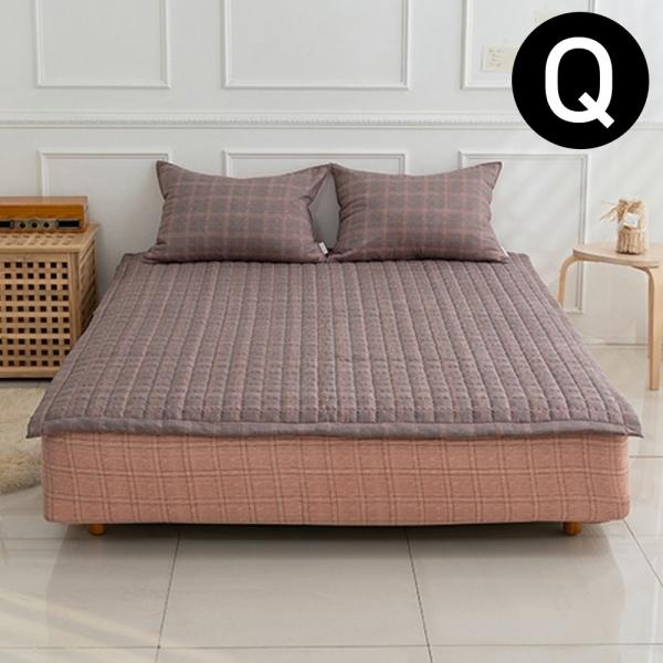 해피니 침대패드 베이직체크 마이크로모달 침대 밴딩 패드 퀸 Q (브라운)